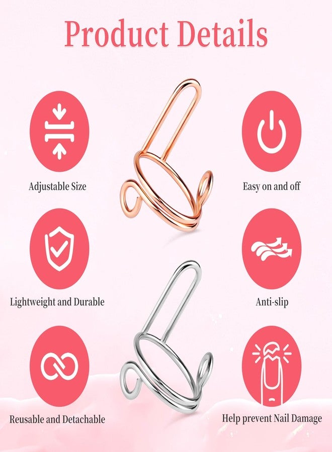 Heemeei 20pcs Size Adjustable Wudu Rings with 120pcs Adhesive Nail Tabs, Reusable Detachable Rings for Halal Nail, Muslim Wearing Manicure (Rose Gold, Silver) - Image 2